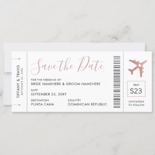 Pink Boarding Pass Plane Ticket Save the Date Ankündigung