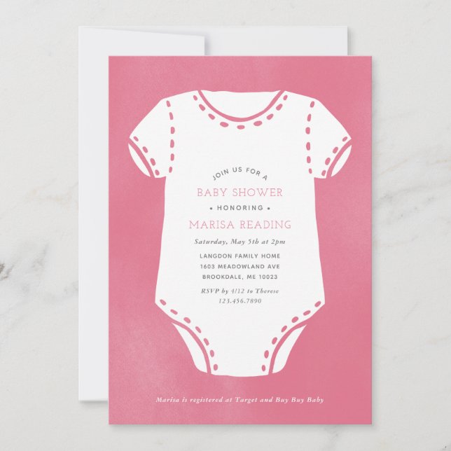 Pink Bodysuit Minimalistisch Babydusche Einladung (Vorderseite)