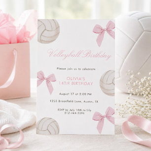 Pink-Bogen-Volleyball-Geburtstagsfeier für Mädchen Einladung