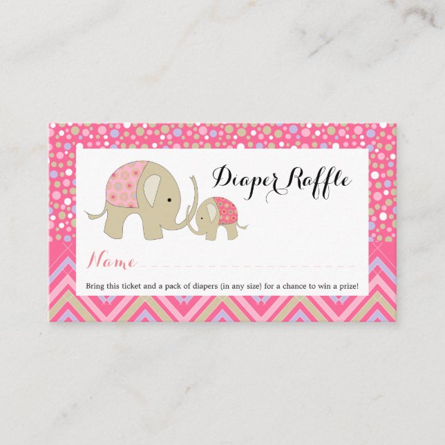 Pink Bohemisch Elephant Baby Diaper Raffel Ticket Begleitkarte (Vorderseite)