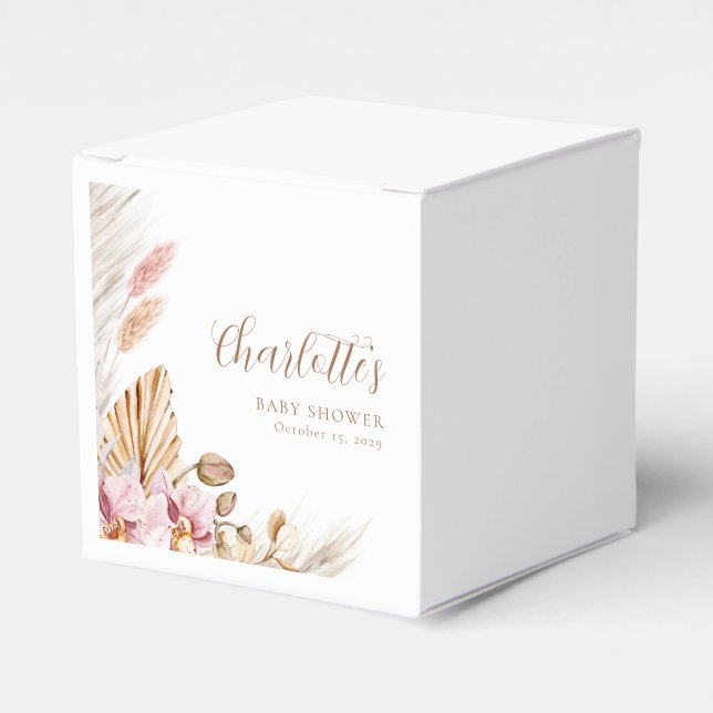 Pink Bohemisch Pampas Gras | Babydusche Geschenkschachtel (Vorderseite)