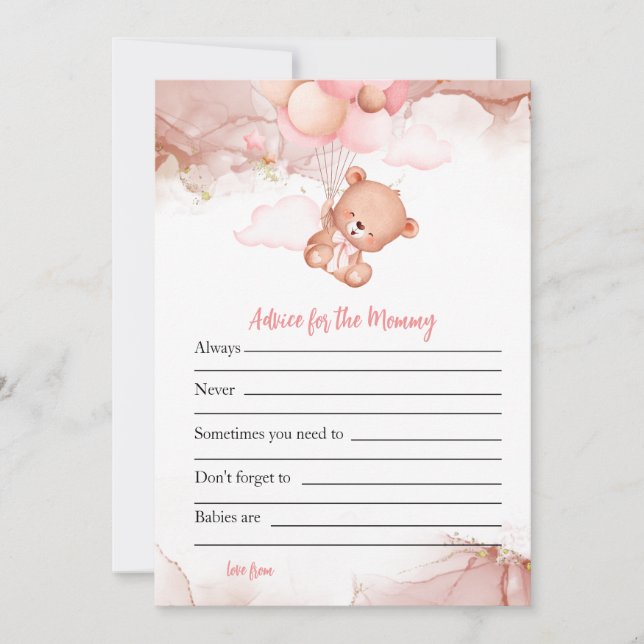 Pink Boho Bear Baby Shower Game Advice for Mommy Einladung (Vorderseite)