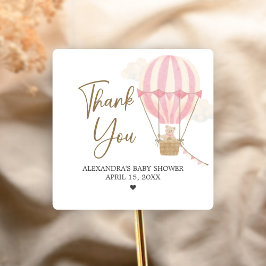 Pink Boho Bear Baby Shower Quadratischer Aufkleber