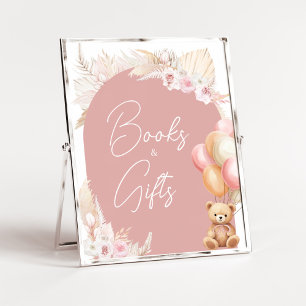 Pink Boho Bear Balloon Kinderdusche Bücher und Ges Poster