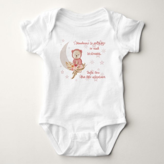 Pink Boho Bear Moon Baby Bekleidung Baby Strampler (Vorderseite)