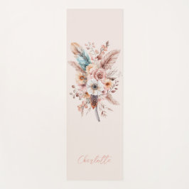 Pink Boho Blume & Feathers Elegant Yogamatte