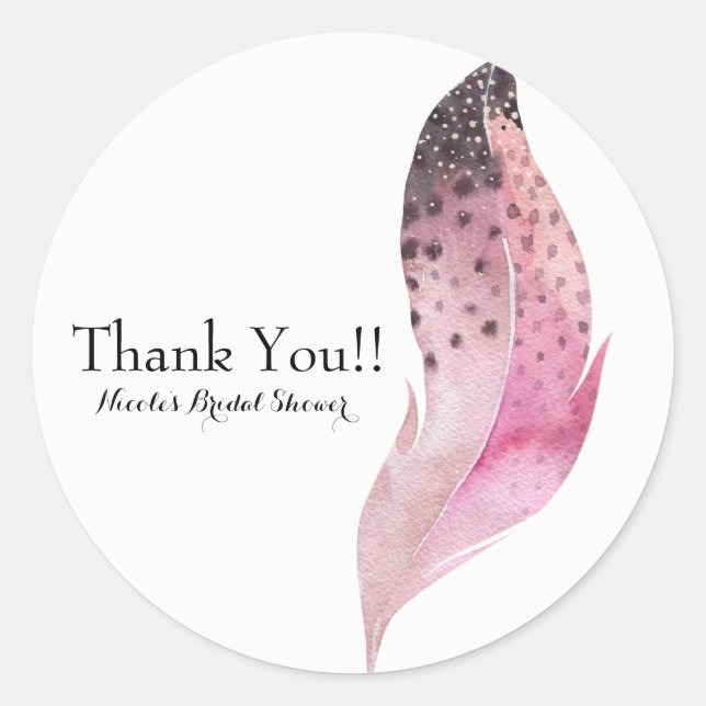Pink Boho Chic Bohemisch Feather Custom Gastgesche Runder Aufkleber (Vorderseite)