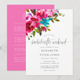 Pink Boho Chic Floral Bachelorette Wochenende Agen Einladung