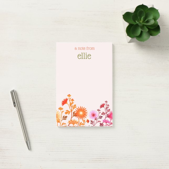 Pink Boho Country Floral Notepad Post-it Klebezettel (Büro)