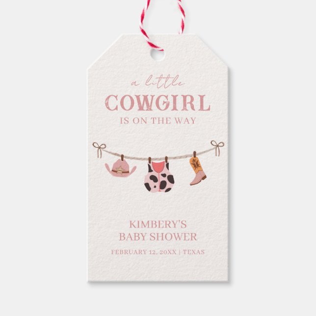 Pink Boho Cowgirl Clothesline Cowhide Babydusche Geschenkanhänger (Vorderseite)
