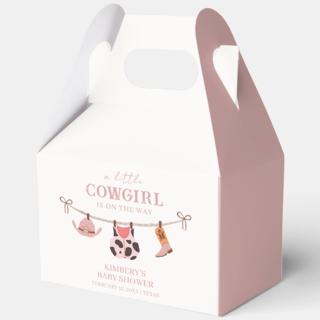 Pink Boho Cowgirl Clothesline Cowhide Babydusche Geschenkschachtel (Rückseite)