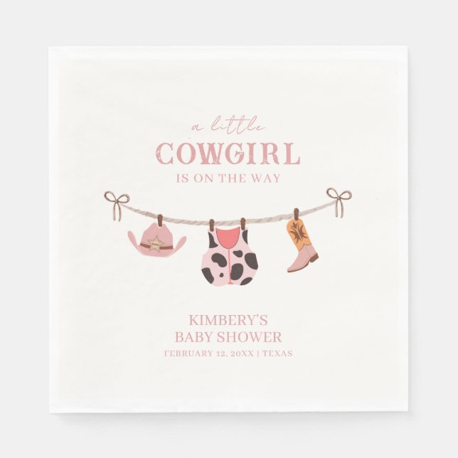 Pink Boho Cowgirl Clothesline Cowhide Babydusche Serviette (Vorderseite)