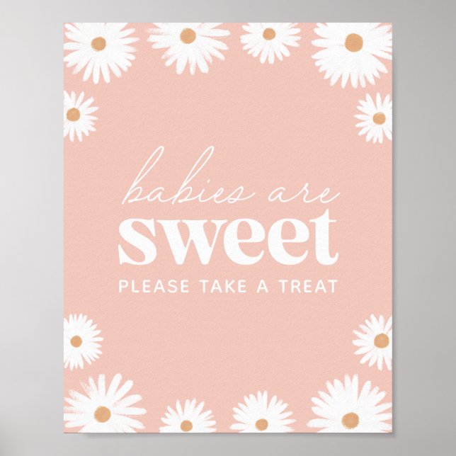 Pink Boho Daisy Baby Dusche Babys sind süß Poster (Vorne)