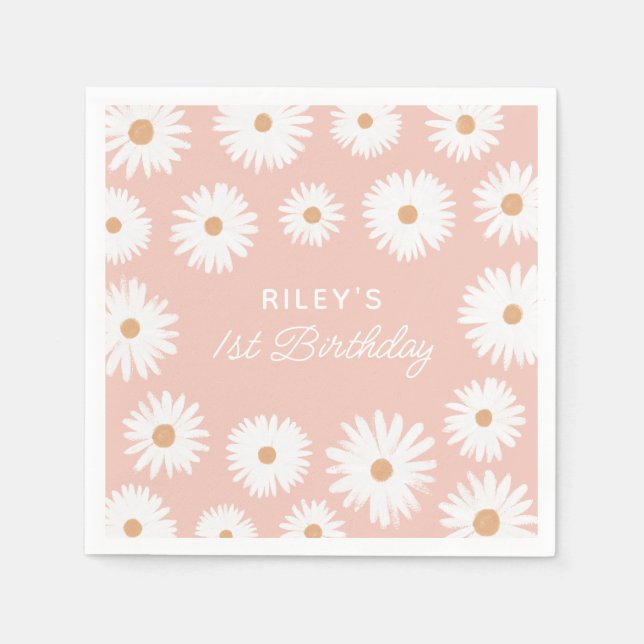 Pink Boho Daisy Birthday Part Serviette (Vorderseite)
