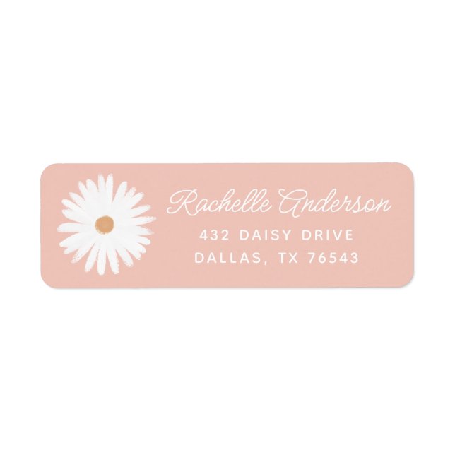 Pink Boho Daisy Floral Baby Dusche Rücksendeadress (Vorne)