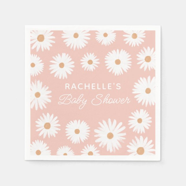 Pink Boho Daisy Floral Girl Babydusche Serviette (Vorderseite)