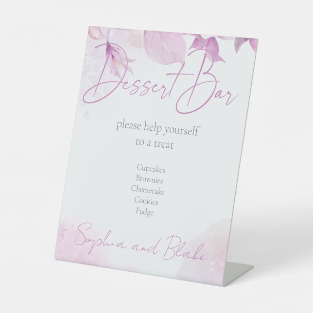 Pink Boho Dessert Bar Wedding Pedestal Schild (Vorderseite)