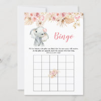 Pink Boho Elephant Girl Baby Dusche Bingo Spiel