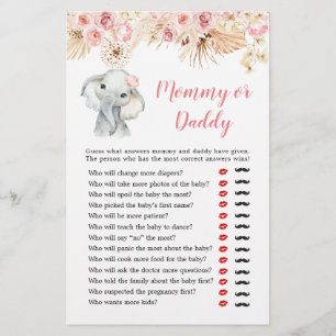 Pink Boho Elephant Girl Baby Shower Mommy oder Dad