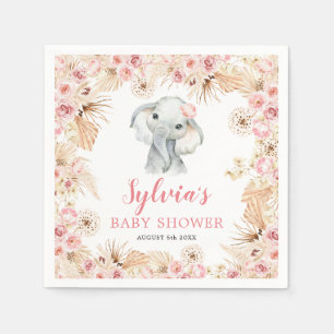 Pink Boho Elephant Girl Babydusche Papier Napkin Serviette