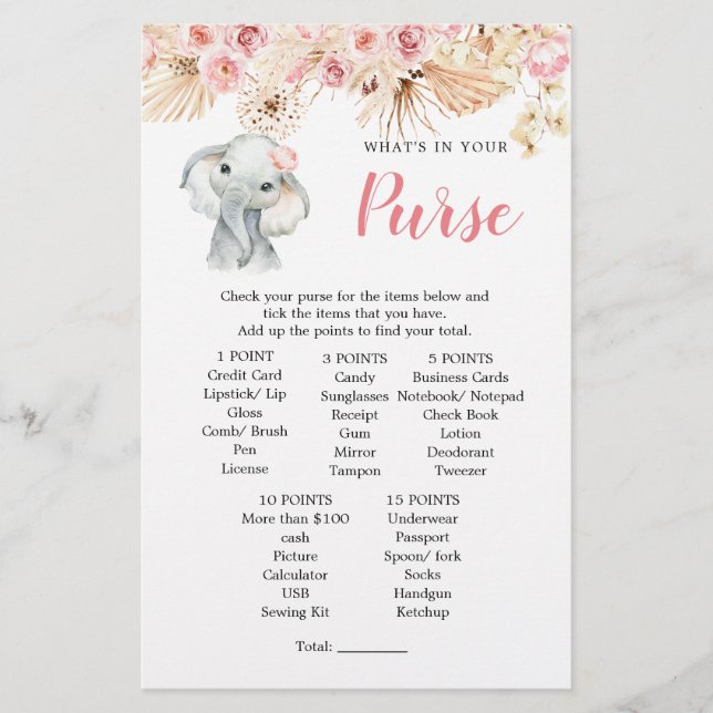 Pink Boho Elephant Girl Shower Purplay (Vorderseite)
