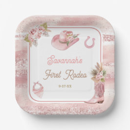 Pink Boho First Rodeo 1. Geburtstag Pappteller
