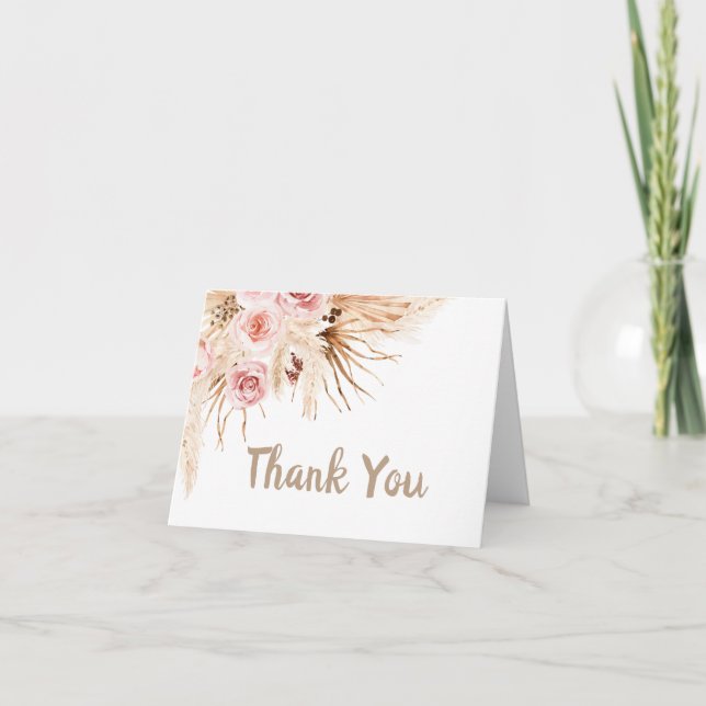 Pink Boho Floral Baby Dusche Danke Karte (Vorderseite)