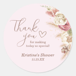 Pink Boho Floral Baby Dusche Danke Nachricht Runder Aufkleber