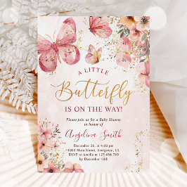 Pink Boho Floral Butterfly Babydusche Einladung