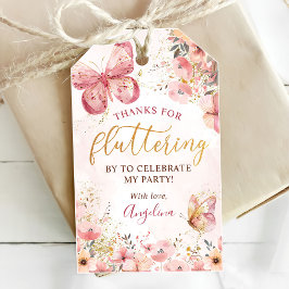 Pink Boho Floral Butterfly Babydusche Geschenkanhänger