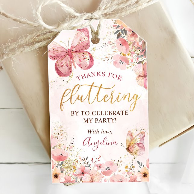 Pink Boho Floral Butterfly Babydusche Geschenkanhänger (Von Creator hochgeladen)