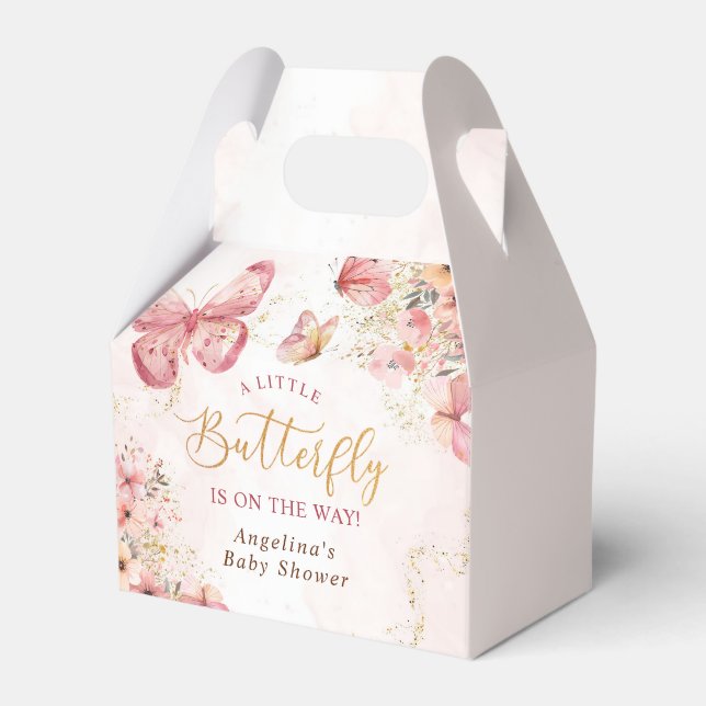 Pink Boho Floral Butterfly Babydusche Geschenkschachtel (Vorderseite)