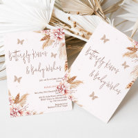 Pink Boho Floral Butterfly Kisses Baby Dusche