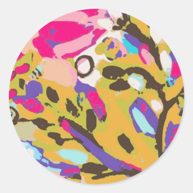 Pink Boho Floral I Runder Aufkleber (Vorderseite)