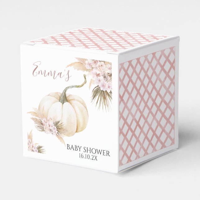 Pink Boho Floral Kleine Pumpkin Baby Dusche Geschenkschachtel (Vorderseite)