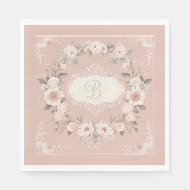 Pink Boho Floral Monogramm Serviette (Vorderseite)