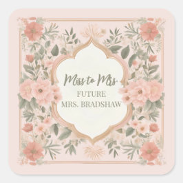 Pink Boho Floral Quadratischer Aufkleber