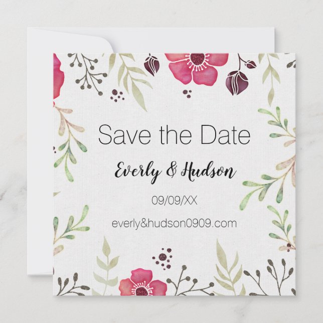 Pink Boho Floral Save the Date (Vorderseite)