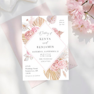 Pink Boho Floral Wedding Einladung
