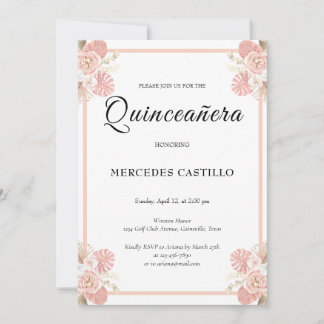 Pink Boho Floral Wreath Quinceañera Einladung