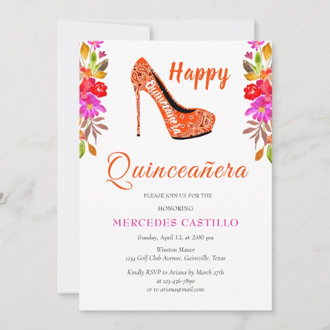 Pink Boho Floral Wreath Quinceañera Einladung (Vorderseite)
