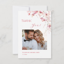Pink Boho  Flowers Thank You Card Dankeskarte