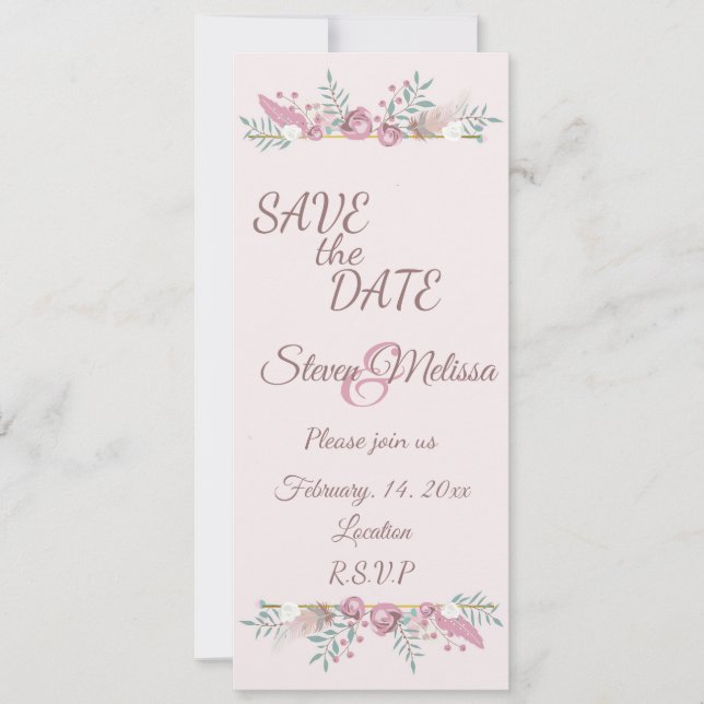 Pink Boho Hochzeit individuell anpassbar Einladung (Vorderseite)