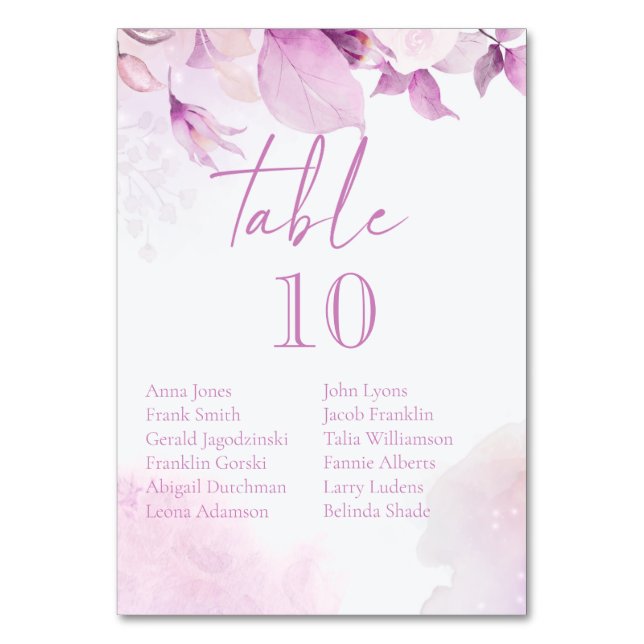 Pink Boho Hochzeiten Tischnummern mit Gästebamen (Vorderseite)