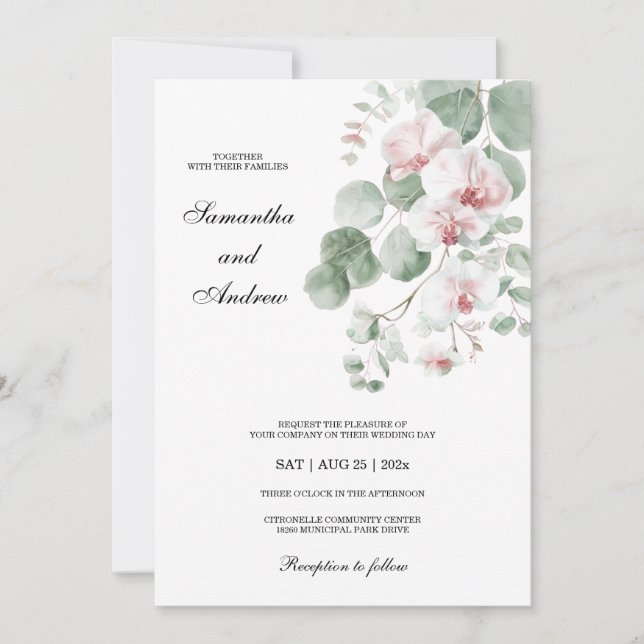 Pink Boho Orchid Themed Wedding Einladung (Vorderseite)