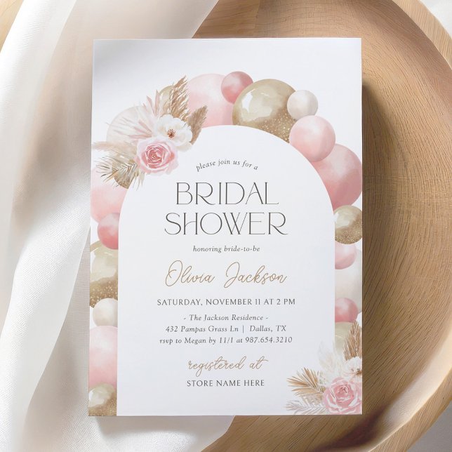 Pink Boho Pampas Grass Balloon Arch Brautparty Einladung (Von Creator hochgeladen)