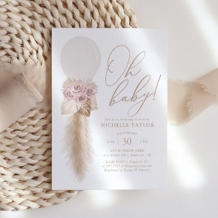 Pink Boho Pampas Grass Balloon Girl Baby Dusche Einladung