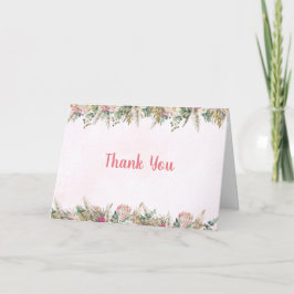 Pink Boho Pampas Grass Floral Folded Thank You Dankeskarte