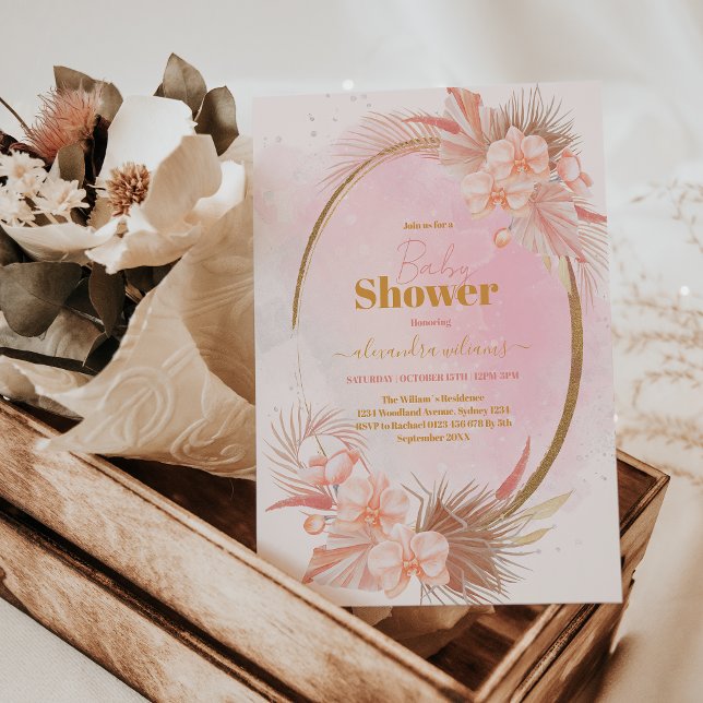 Pink Boho Pampas Grass Girl Babydusche Einladung (Von Creator hochgeladen)