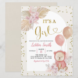 Pink Boho Pampas Grass Girl Babydusche Einladung